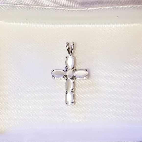 Silver Cross Pendant with Stones - Picture 1 of 6
